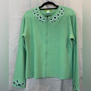 Darker lime green 100% wool sweater with silver grommets